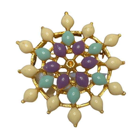 Vintage Multi Color Cabochon Brooch 2” - Picture 1 of 10